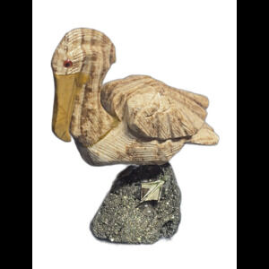 Handcarved Soapstone Pelican Standing On Chunk Of Pyrite 4"